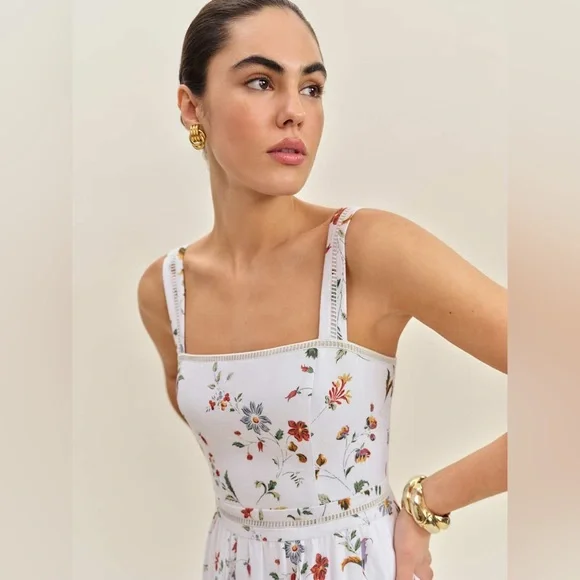 long sleeve short floral dress Avec Les Filles Women's Floral-Print Lace-Trim Chiffon Dress - Cream Flower Press